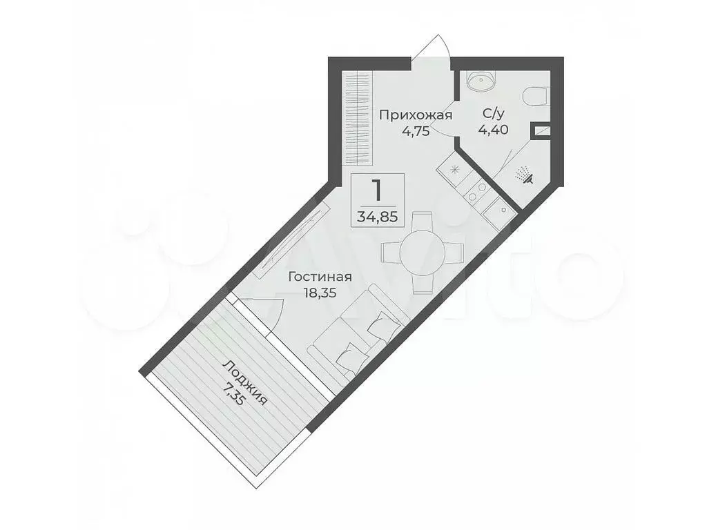 Апартаменты-студия, 34,9 м, 3/9 эт. - Фото 0