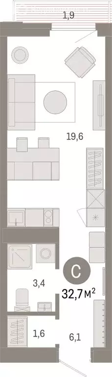 Квартира-студия: Тюмень, жилой комплекс Зарека (32.72 м) - Фото 1