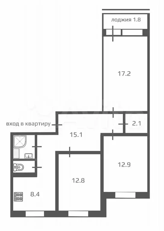 3-к. квартира, 73,3 м, 3/3 эт. - Фото 0