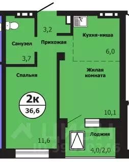 2-к кв. Красноярский край, Красноярск ул. Лесников, 51Б (36.6 м) - Фото 0