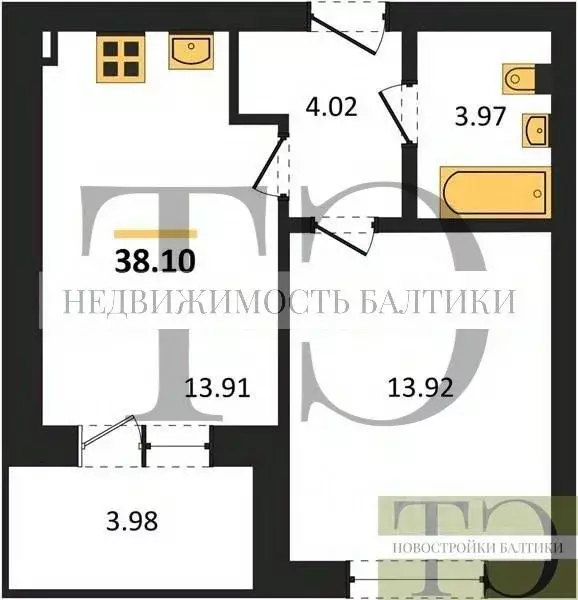 1-к кв. Калининградская область, Калининград ул. Сержанта Мишина, 81к3 ... - Фото 0
