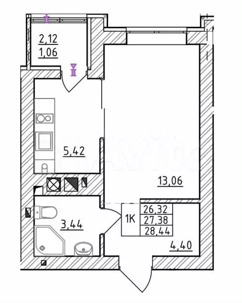 1-к. квартира, 26,4 м, 2/7 эт. - Фото 1