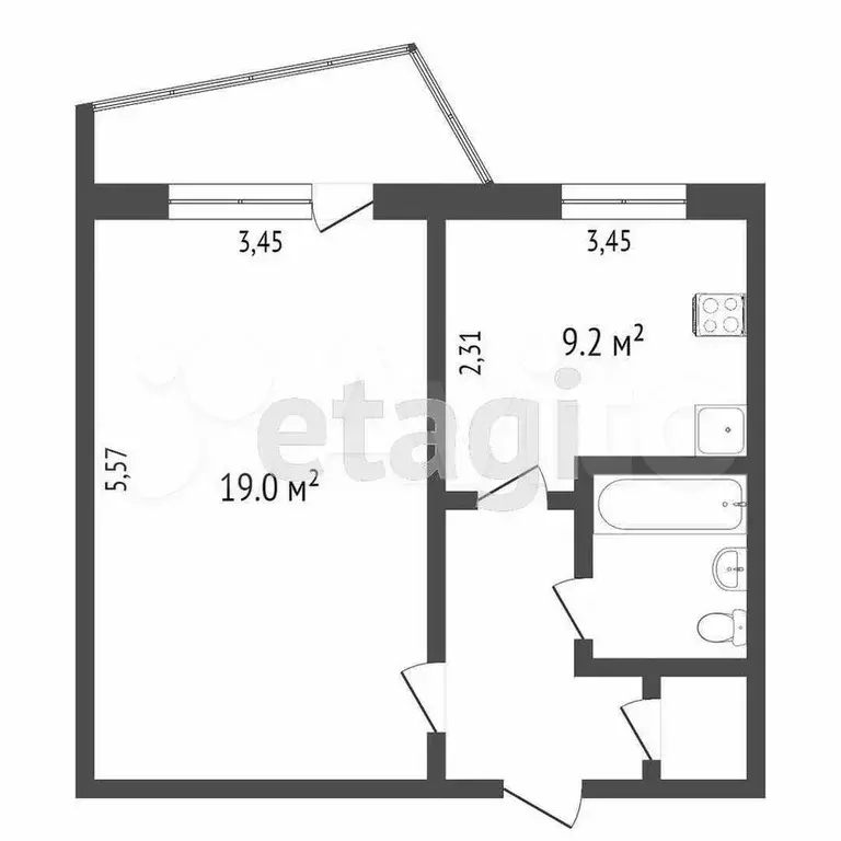 1-к. квартира, 33,8 м, 3/3 эт. - Фото 0