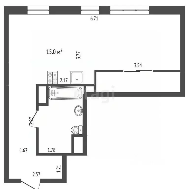 Студия Тюменская область, Тюмень Харьковская ул., 74 (27.53 м) - Фото 2