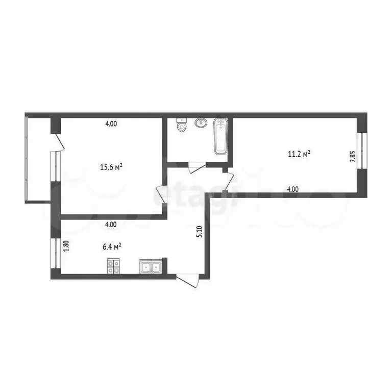 2-к. квартира, 42,7 м, 2/5 эт. - Фото 0