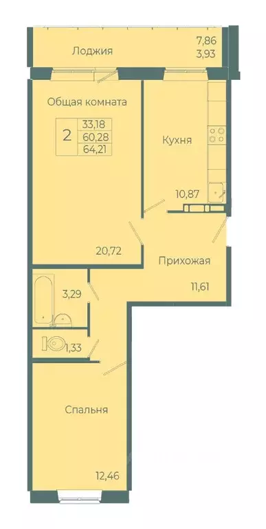 2-к кв. Кемеровская область, Кемерово ул. 1-я Линия, 18В/2 (64.21 м) - Фото 0