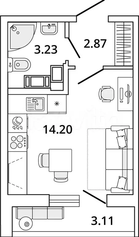 Квартира-студия, 21,9 м, 18/19 эт. - Фото 0