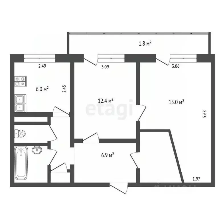 2-к кв. Псковская область, Печоры Юбилейная ул., 9 (44.6 м) - Фото 2