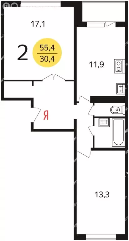 2-комнатная квартира: Москва, улица Марьинский Парк, 35 (59 м) - Фото 0