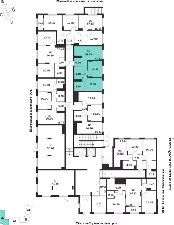 2-к кв. Тульская область, Тула Баташи Парк жилой комплекс (51.79 м) - Фото 2