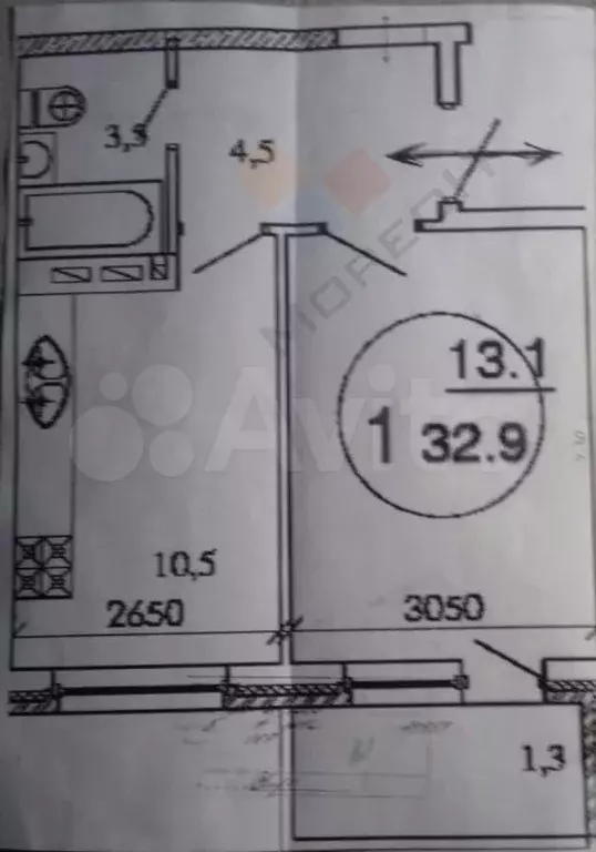 1-к. квартира, 32,2 м, 3/9 эт. - Фото 0