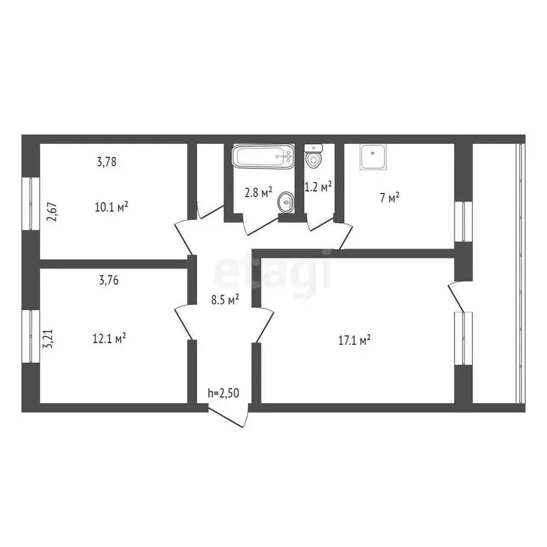 3-комнатная квартира: посёлок Мичуринский, Молодёжная улица, 2 (60.2 ... - Фото 1