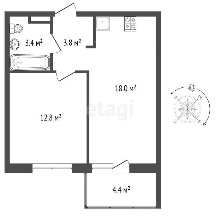 2-комнатная квартира: Петрозаводск, улица Генерала Судакова, 7 (38 м) - Фото 1