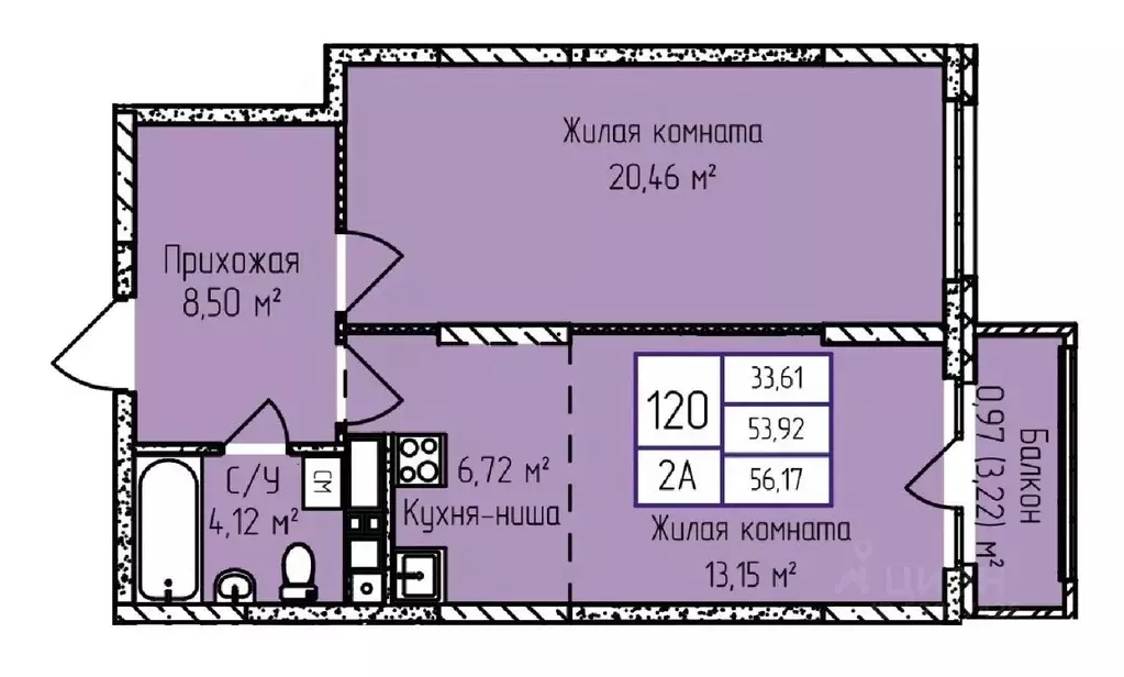 2-к кв. Удмуртия, Ижевск ул. Героя России Ильфата Закирова, 20А (56.33 ... - Фото 1