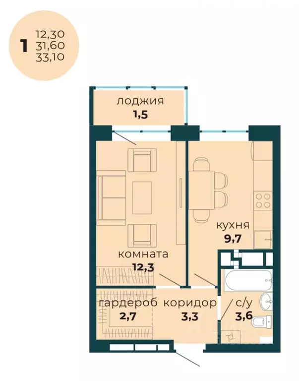 1-к кв. Пермский край, Пермь ул. Солдатова, 30Б (33.1 м) - Фото 0