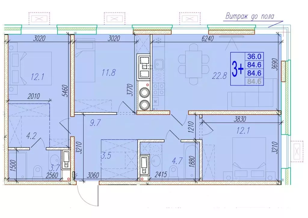 3-к кв. Астраханская область, Астрахань ул. Трофимова, 10 (84.6 м) - Фото 1