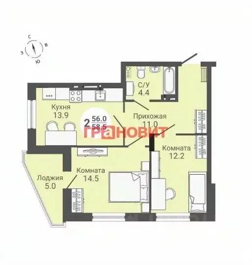 2-к кв. Новосибирская область, Новосибирск ул. Петухова, 170 (56.0 м) - Фото 1