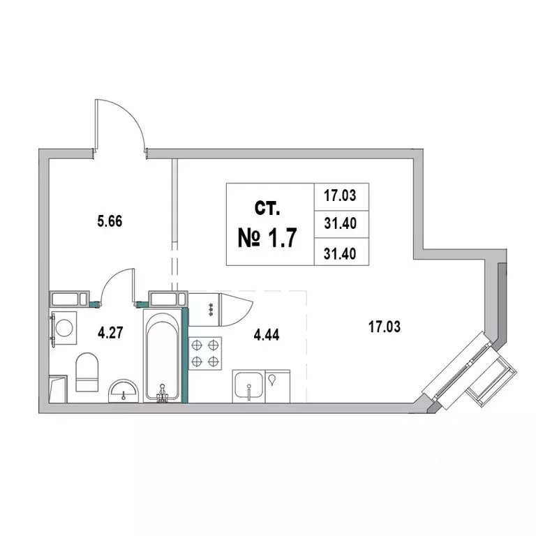 Студия Ленинградская область, Выборг ул. 2-я Южная, 4 (31.4 м) - Фото 1