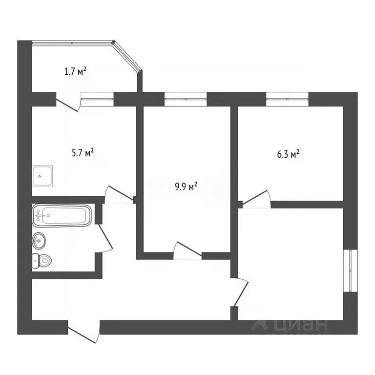 3-к кв. Амурская область, Благовещенск Октябрьская ул., 249 (43.0 м) - Фото 2