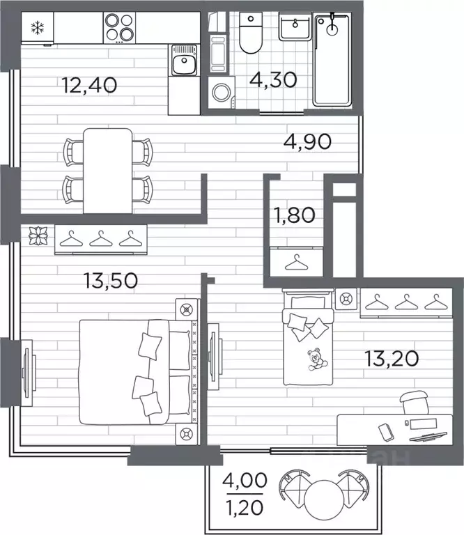 2-к кв. Санкт-Петербург Плюс Пулковский жилой комплекс (51.79 м) - Фото 1