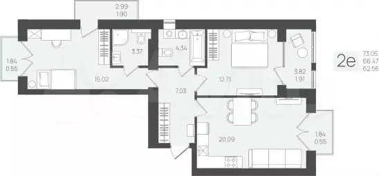 2-к. квартира, 73,1 м, 5/5 эт. - Фото 1