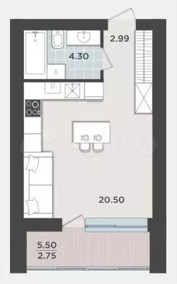 Квартира-студия, 33,3 м, 5/9 эт. - Фото 1