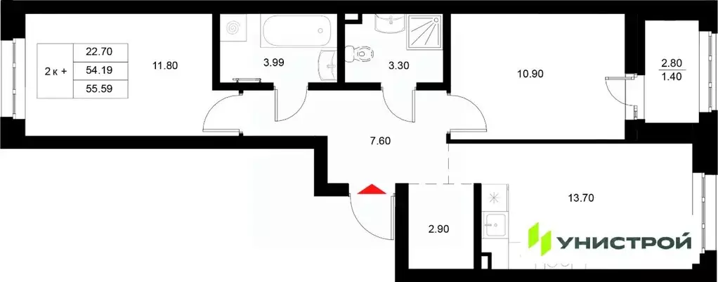 2-к кв. Татарстан, Казань Техническая ул. (55.59 м) - Фото 1