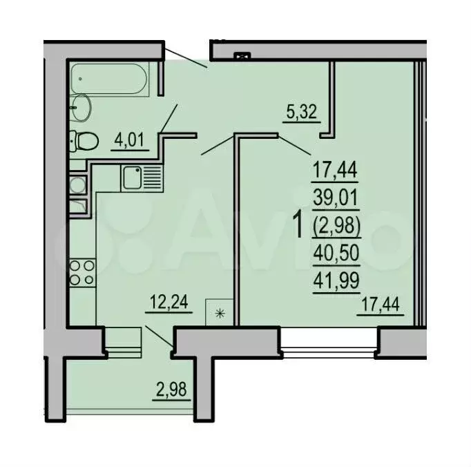 1-к. квартира, 42 м, 2/5 эт. - Фото 0