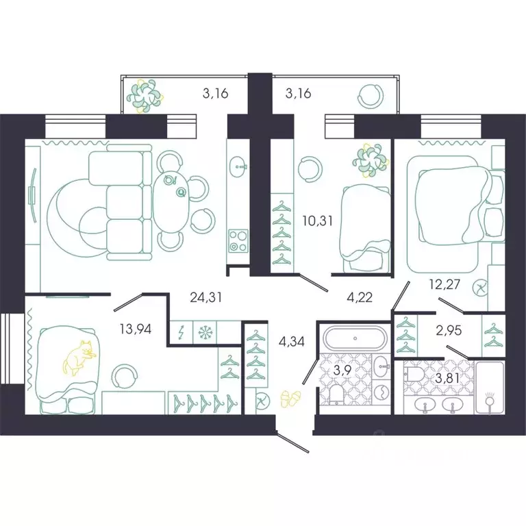 3-к кв. Пензенская область, Пенза Колышлейская ул., 7 (83.21 м) - Фото 1