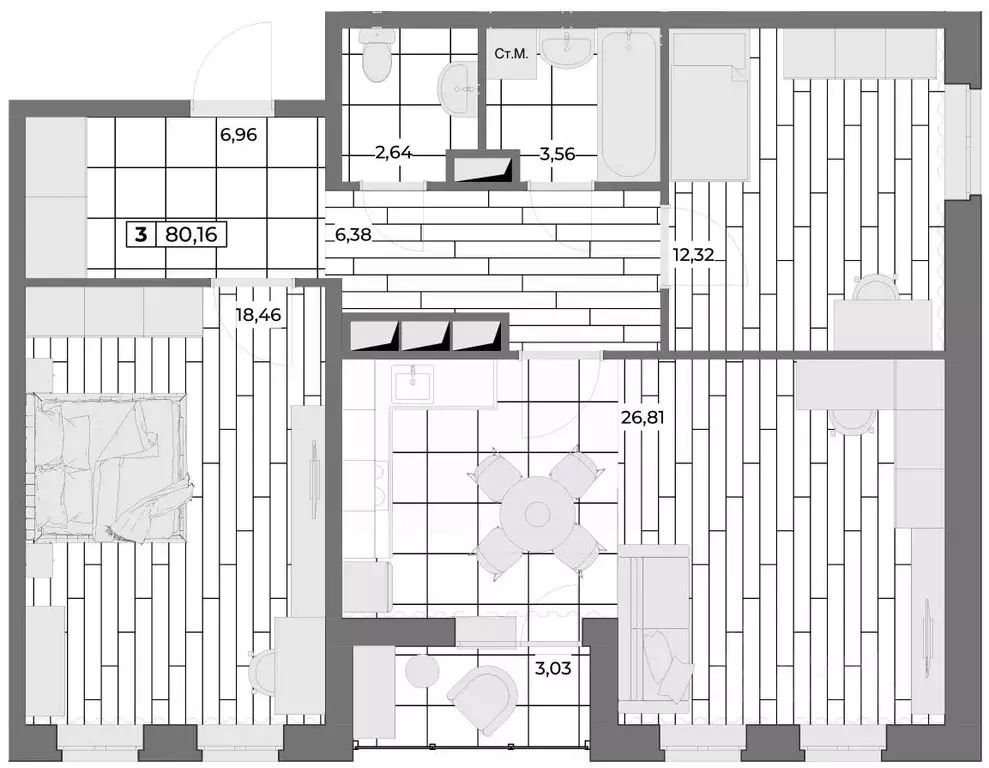 3-к кв. Орловская область, Орел Мясокомбинат мкр,  (78.65 м) - Фото 0