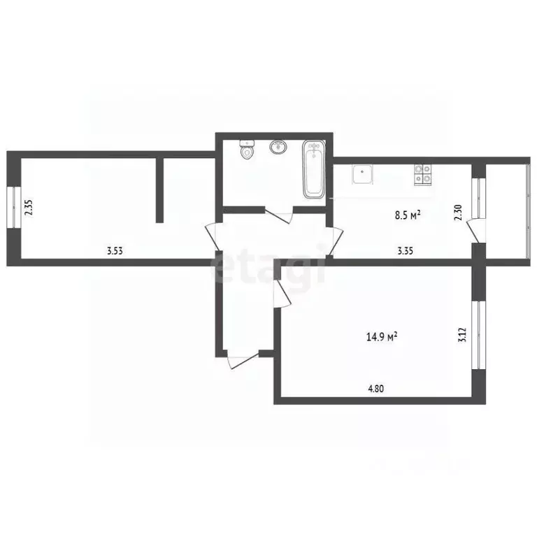 2-к кв. Ямало-Ненецкий АО, Новый Уренгой Мирный мкр, 8/1 (48.3 м) - Фото 2