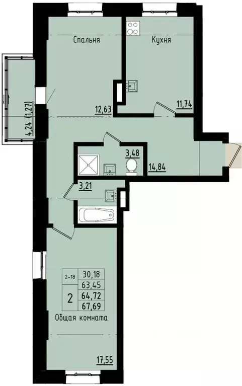 2-к кв. Саха (Якутия), Покровск ул. Орджоникидзе, 68 (64.72 м) - Фото 1