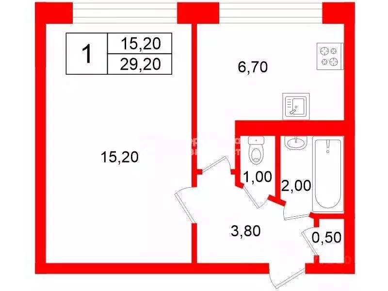 1-к кв. Санкт-Петербург Купчинская ул., 13К3 (29.2 м) - Фото 2
