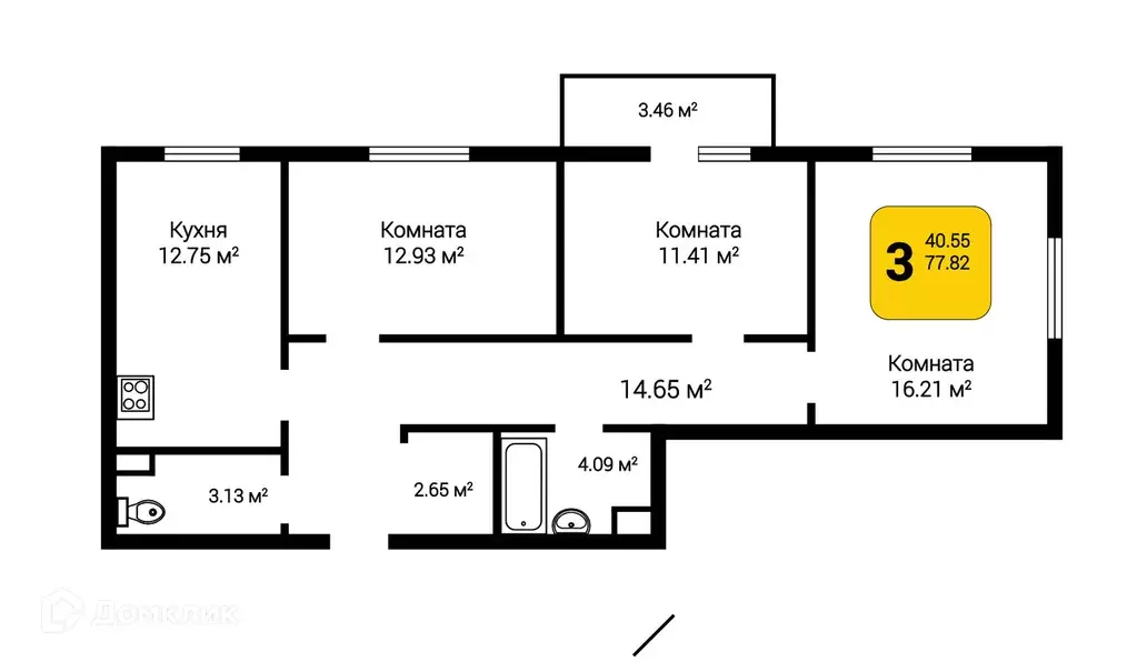 Продаётся 3-к квартира, 78.59 м - Фото 0