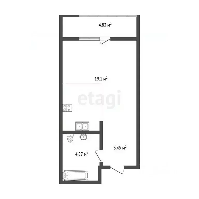 Студия Санкт-Петербург ул. Дыбенко, 8к3 (26.9 м) - Фото 2