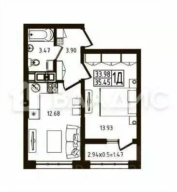 1-к кв. Адыгея, Майкоп ул. К.А. Васильева, 1к3 (35.45 м) - Фото 2