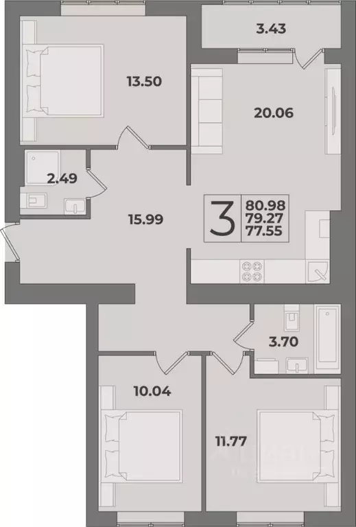 3-к кв. Калининградская область, Калининград Суздальская ул. (80.98 м) - Фото 0