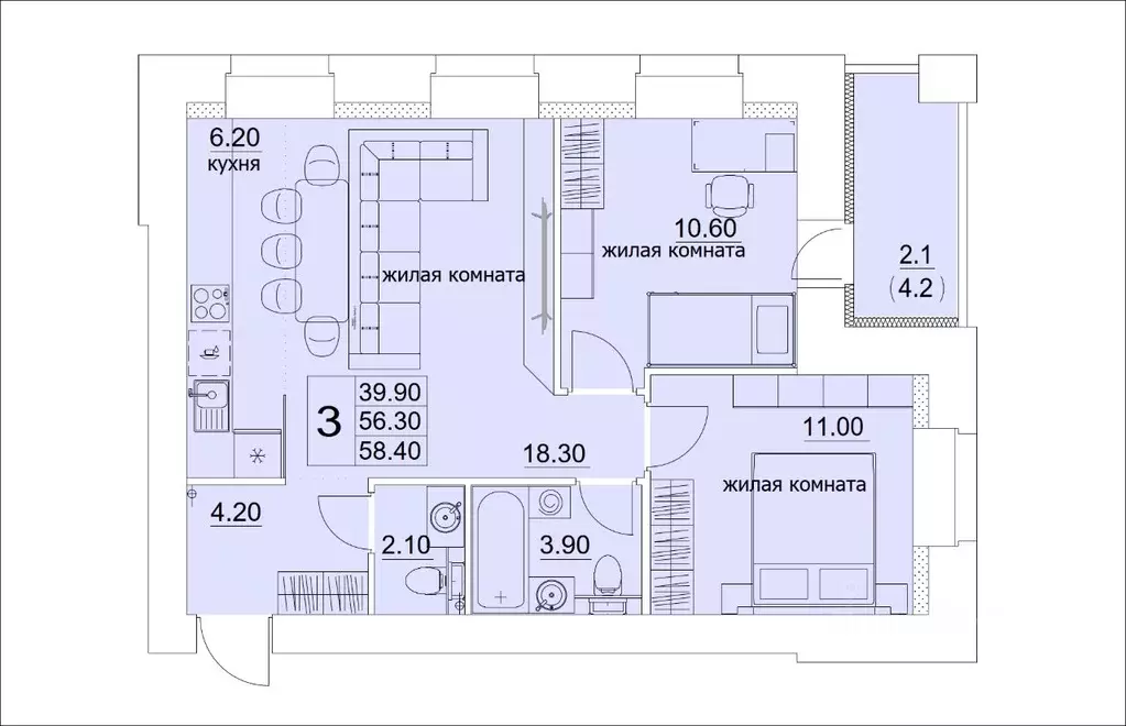 3-к кв. Кировская область, Киров ул. Лепсе, 14 (58.4 м) - Фото 0