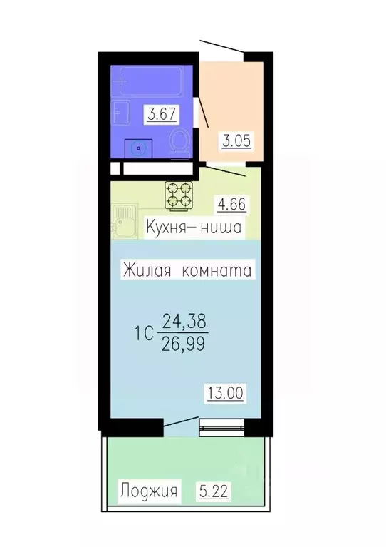 Студия Воронежская область, Воронеж Гвардейский пер., 21 (26.99 м) - Фото 1