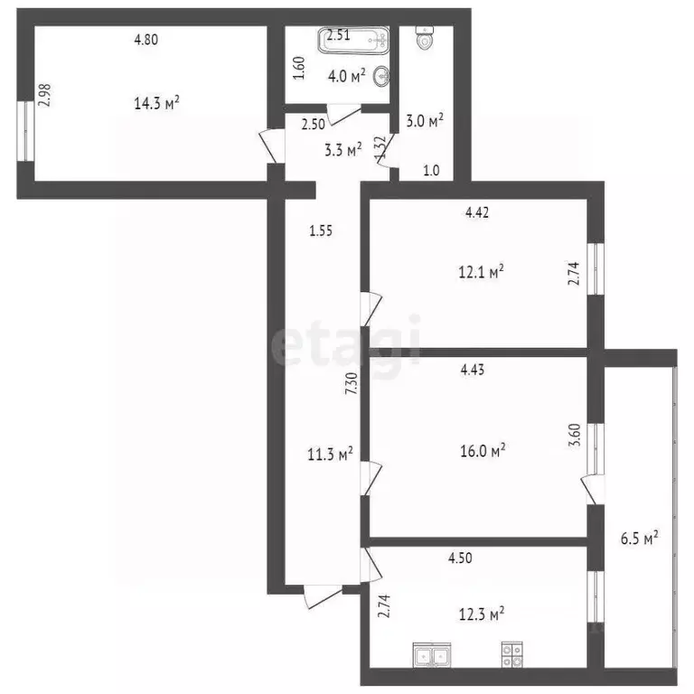 3-к кв. Самарская область, Самара Демократическая ул., 20 (79.6 м) - Фото 1