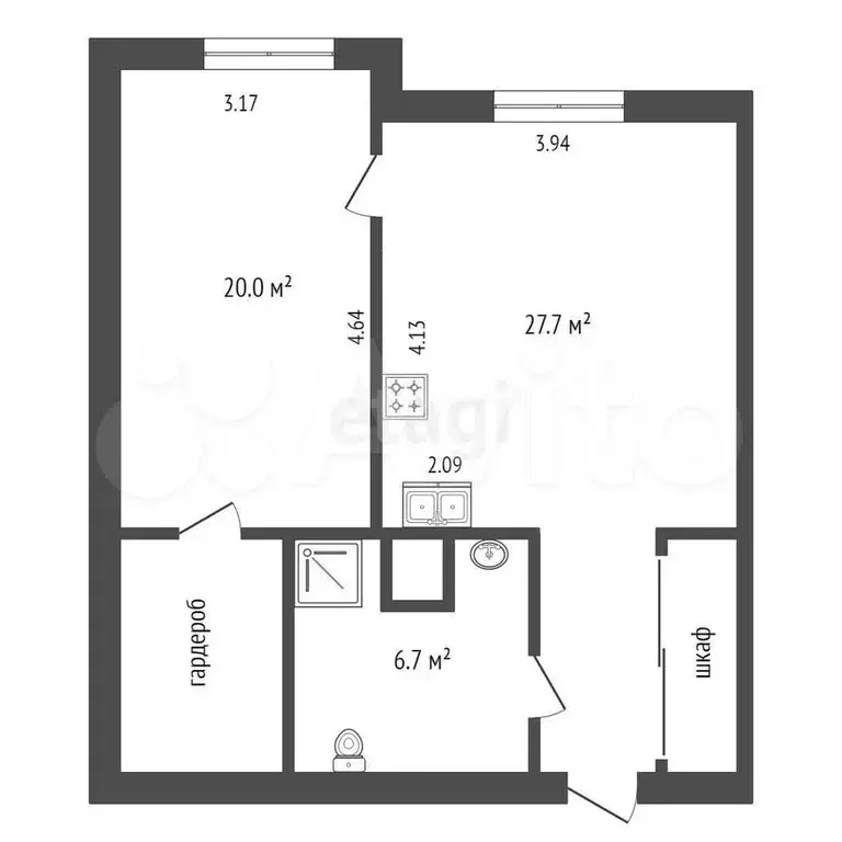 2-к. квартира, 54 м, 3/3 эт. - Фото 0