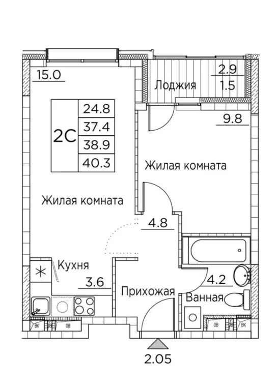 2-к кв. Приморский край, Владивосток ул. Расула Гамзатова, 7к2 (40.3 ... - Фото 0