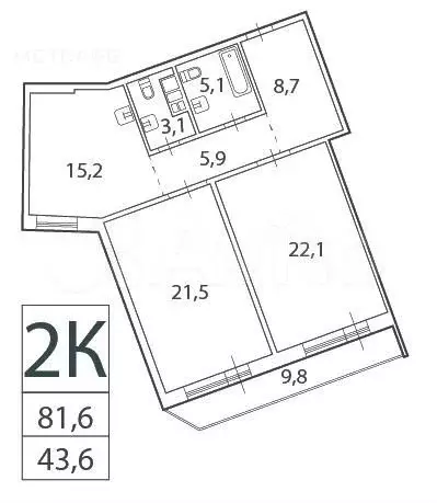 2-к. квартира, 81,6 м, 10/20 эт. - Фото 0