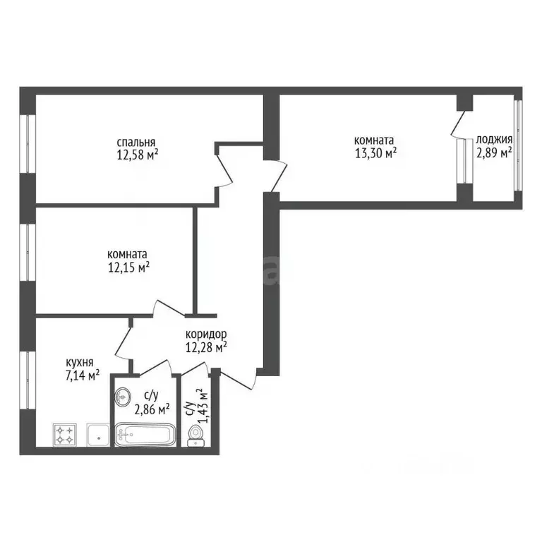 3-к кв. Башкортостан, Уфа ул. Академика Курчатова, 65/8 (66.0 м) - Фото 1