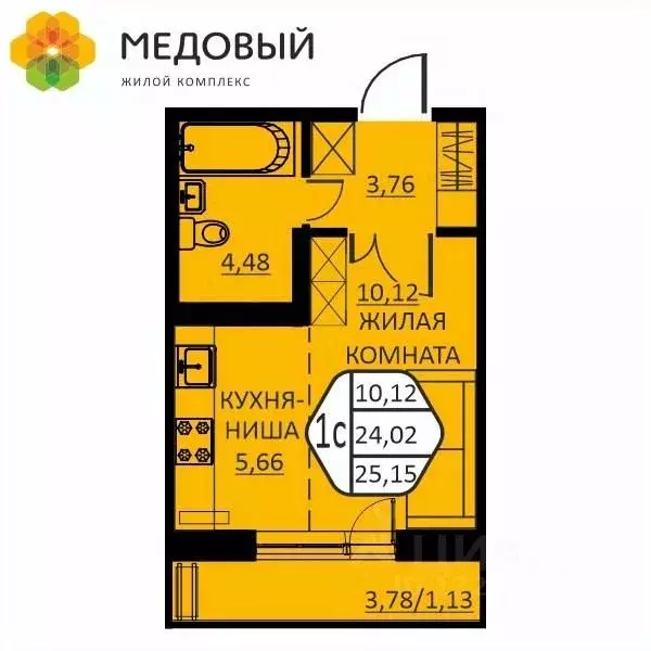 1-к кв. Пермский край, д. Кондратово ул. Г.Н. Нифантова, 12 (25.15 м) - Фото 0