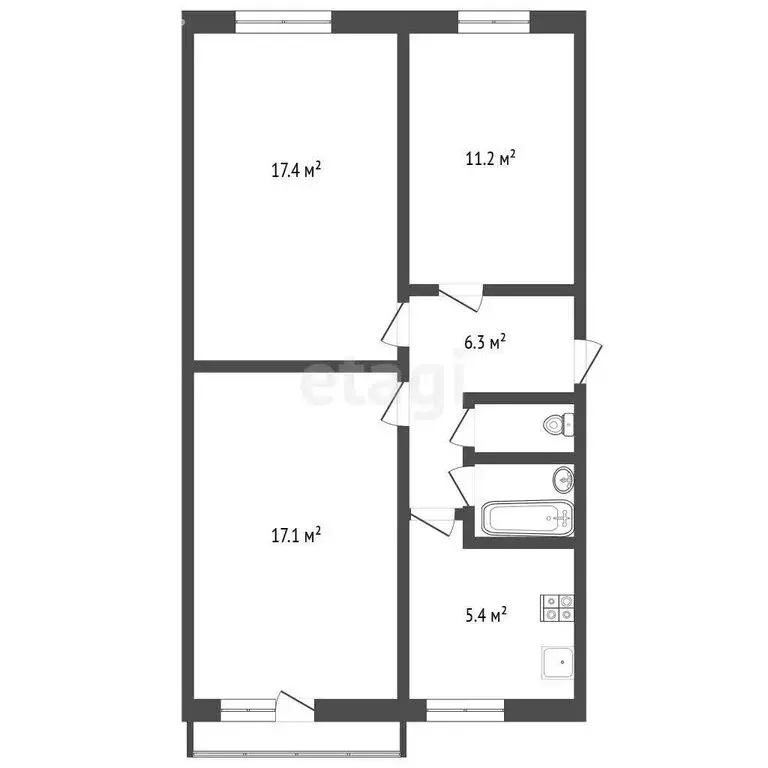 3-комнатная квартира: Талаги, 25 (60.9 м) - Фото 1