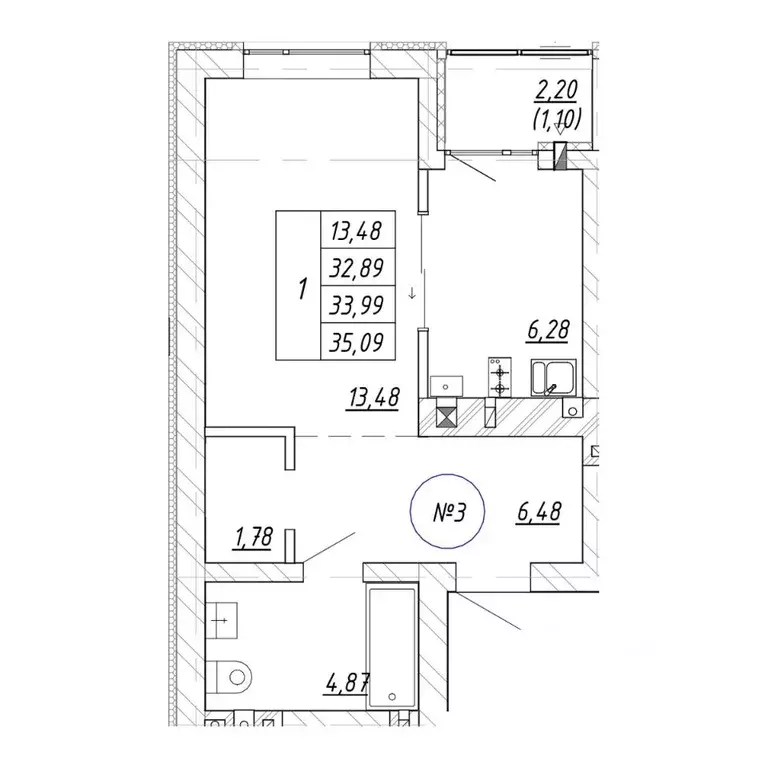 1-к кв. Калининградская область, Зеленоградск  (35.09 м) - Фото 1