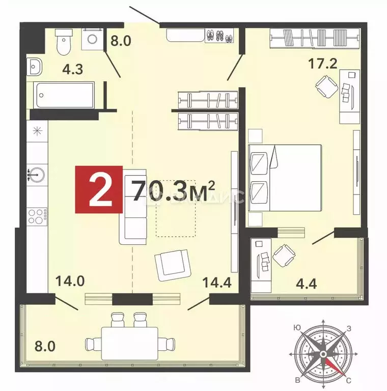 3-комнатная квартира: село Засечное, микрорайон Город Спутник, жилой ... - Фото 1