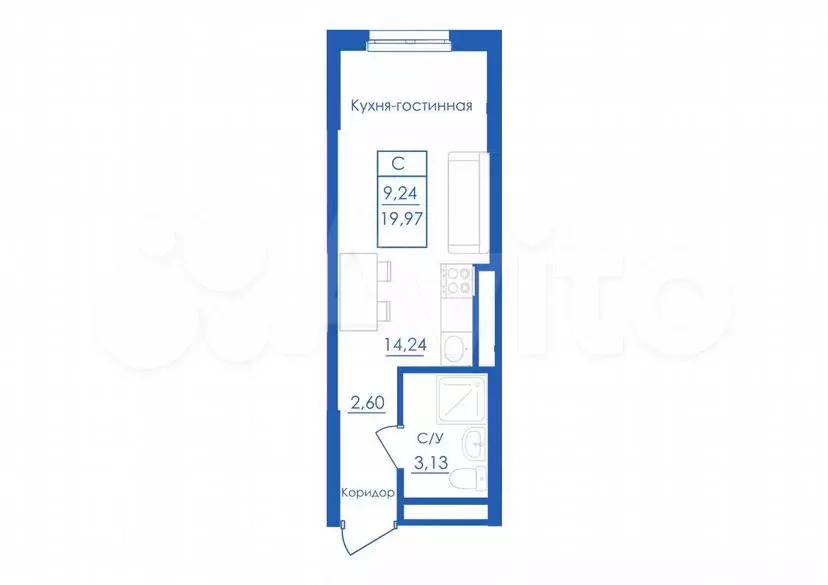 Квартира-студия, 20м, 1/25эт. - Фото 0