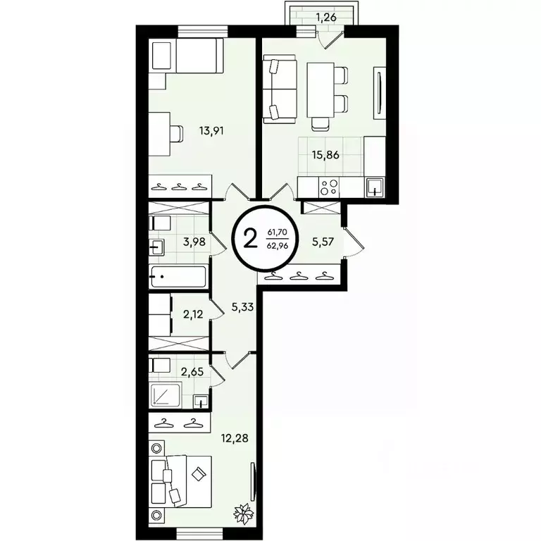 2-к кв. Тюменская область, Тюмень ул. Александра Звягина, 2 (62.96 м) - Фото 1